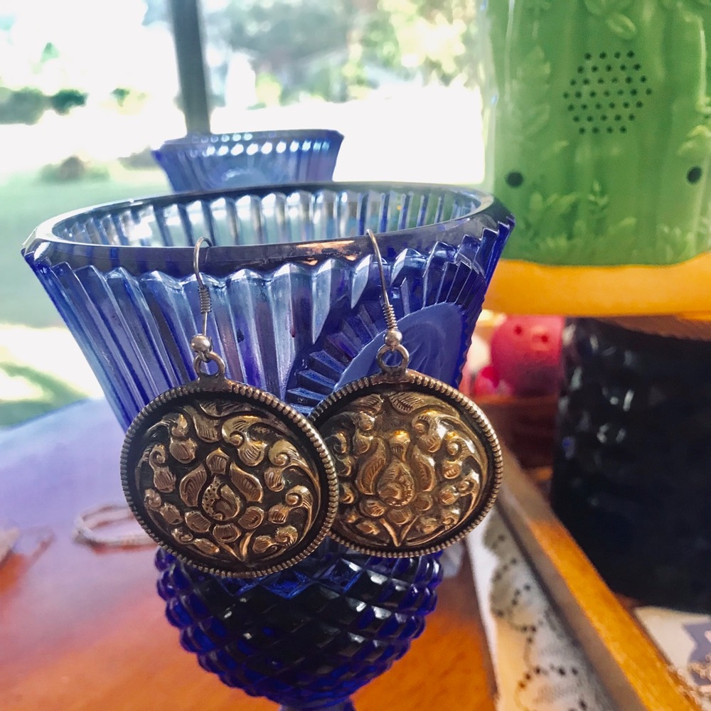 Vintage silver etched earrings